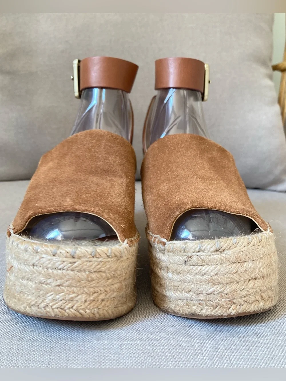 Marc Fisher LTD Adalyn Cognac Suede Leather Espadrille Platform Wedge Sandal 7.5